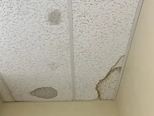 Water stains on a condo ceiling from a leak in the unit above